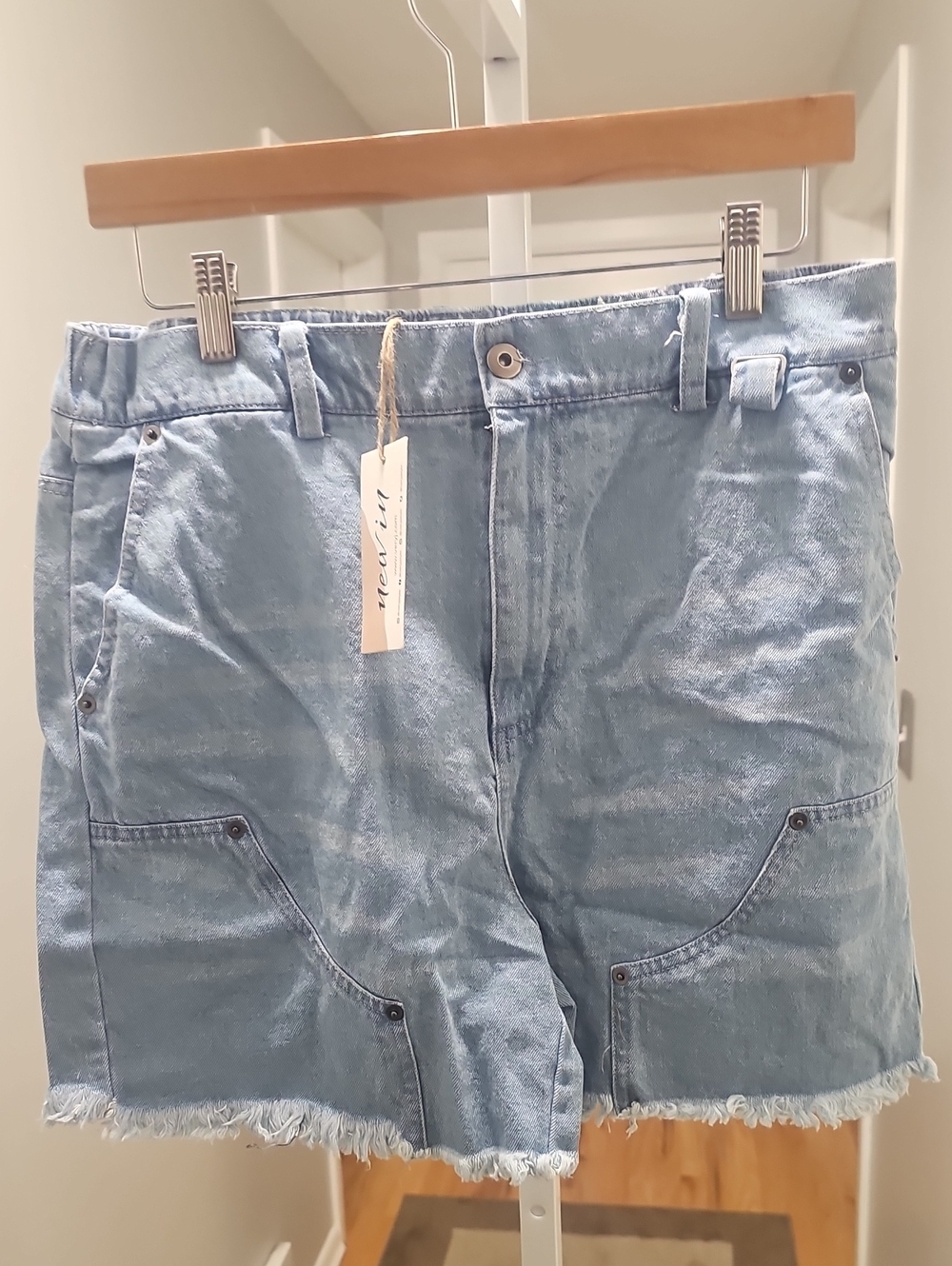Very J Light Blue Denim Frayed Hem Shorts